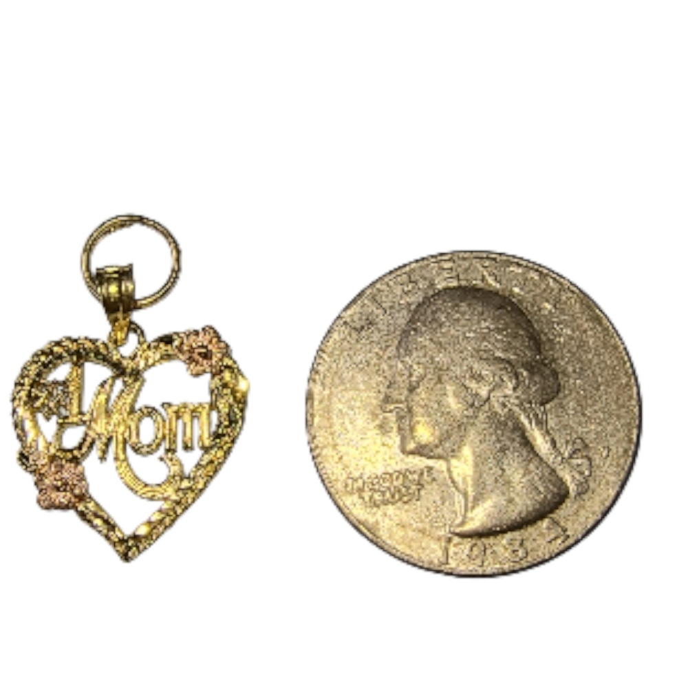 14K Yellow & Rose Gold “#1 Mom” Heart Charm Or Pendant 1.7 Grams - Picture 6 of 11